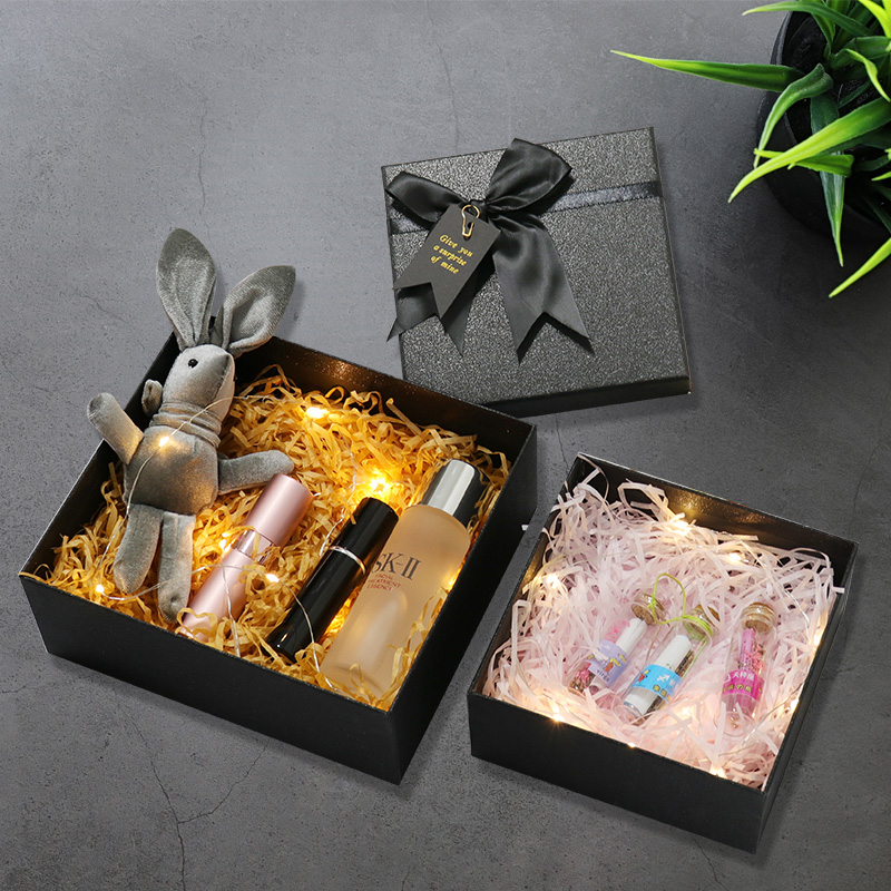 Luxury Black Cardboard Gift Packing Box with Bow Ribbon