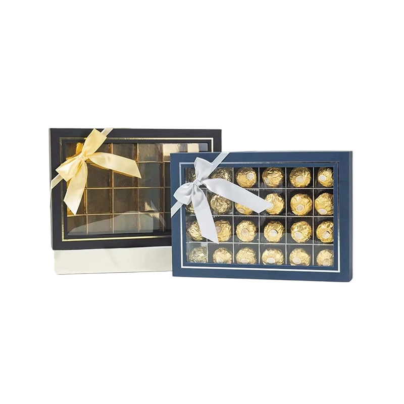 Clear Window Cardboard Chocolate Packaging Box with Ribbon Bow