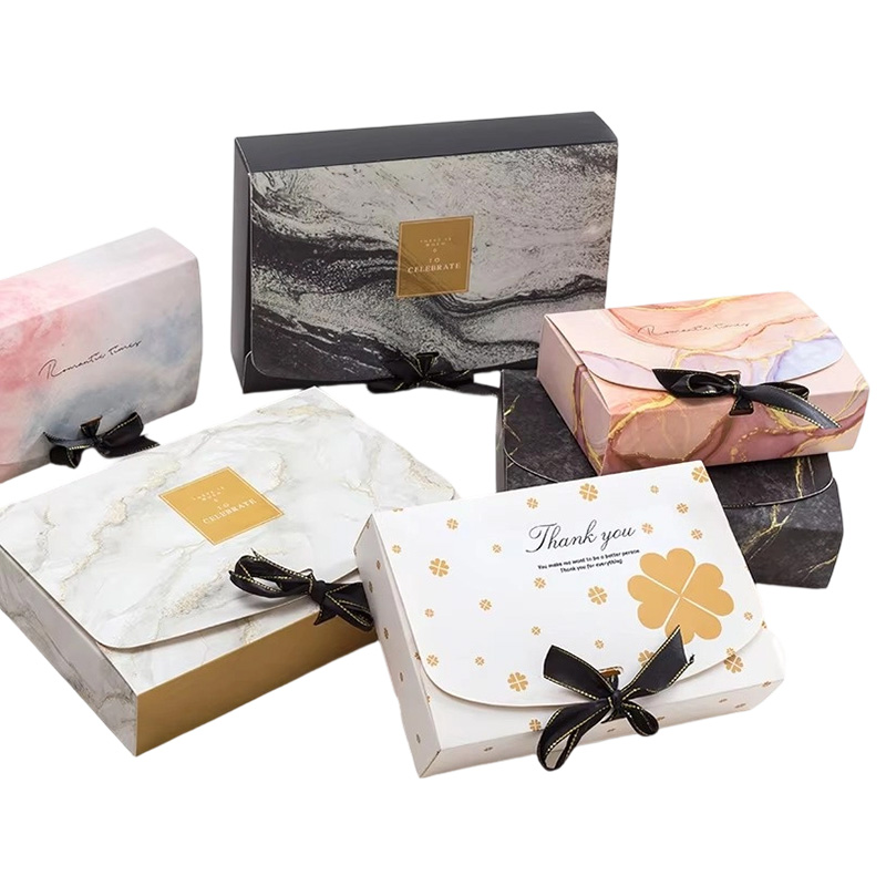 Marble Pattern Cardboard Ribbon Gift Box for Clothing