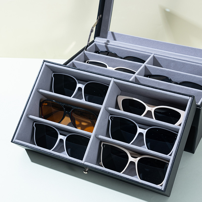 Leather 12-count Lockable Sunglass Glasses Display Drawer
