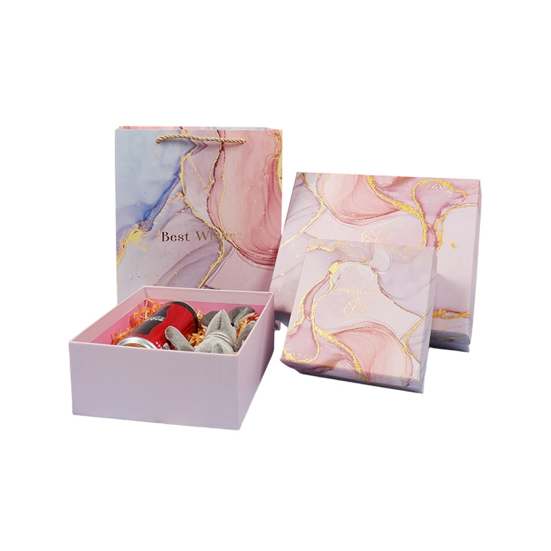 Marble Pattern Gold Foil logo Creative Gift Box with Gift Bag