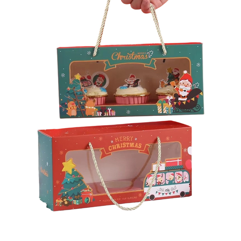 Christmas Cupcakes Paper Gift Box with Partition Plate Transparent Window