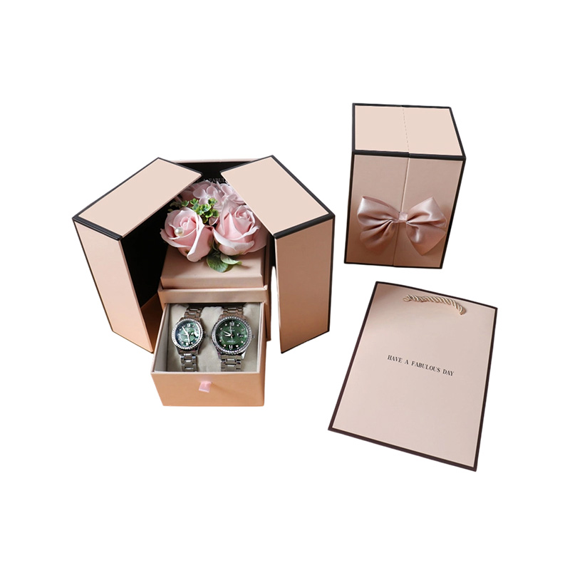 Creative Double Door Rose Ring Earrings Necklace Jewelry Gift Box