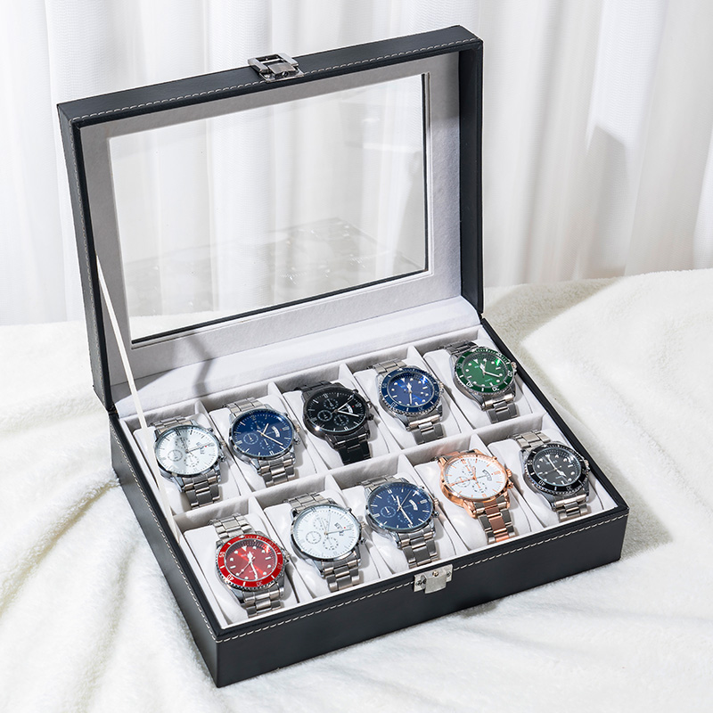 Classic Black PU Leather Watch Storage Organizer