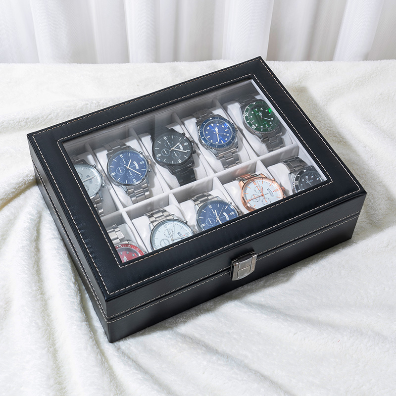 Classic Black PU Leather Watch Storage Organizer