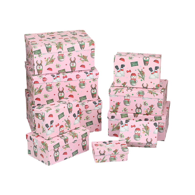Christmas Printed Gift Box Set with Lids for Presents