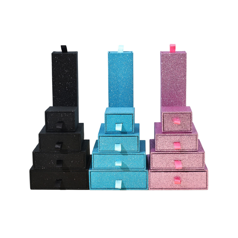 Luxury Glitter Art Paper Rigid Drawer Gift Box for Jewelry 