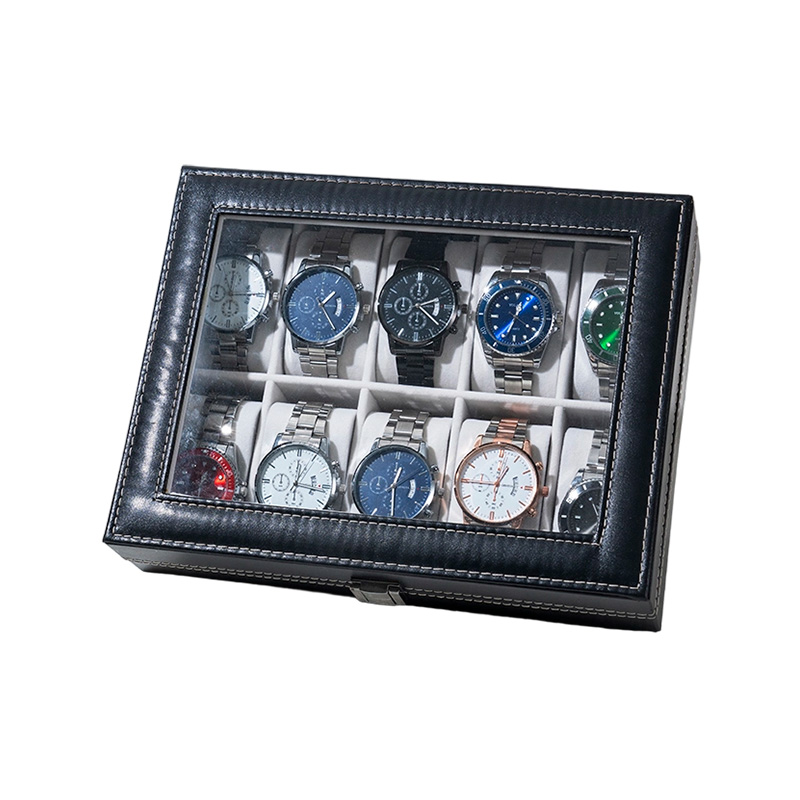 Classic Black PU Leather Watch Storage Organizer