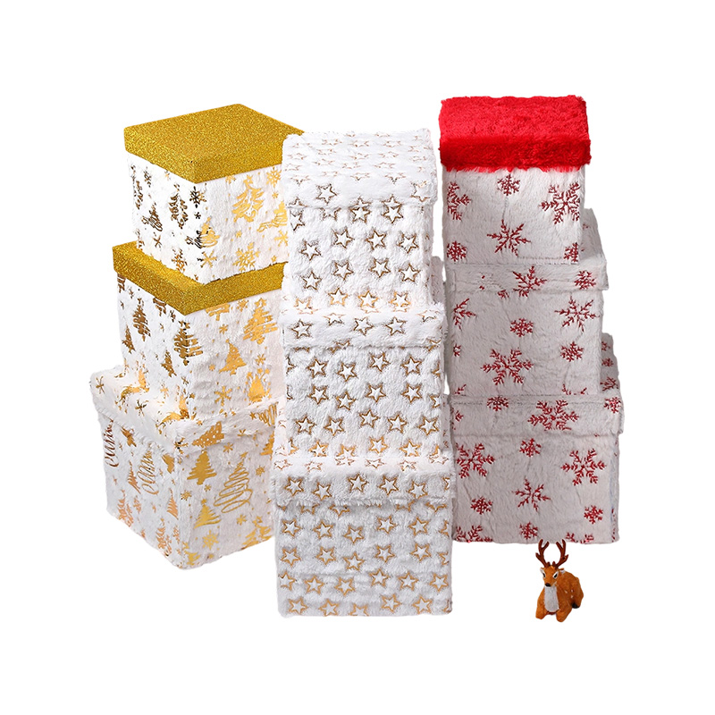 Christmas Plush Fabric Paperboard Gift Boxes with Snowflake Star Lid
