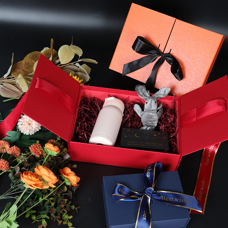 Double-Open Door Cardboard Magnetic Ribbon Gift Box