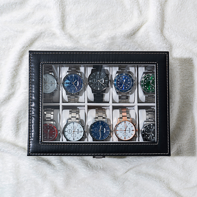 Classic Black PU Leather Watch Storage Organizer
