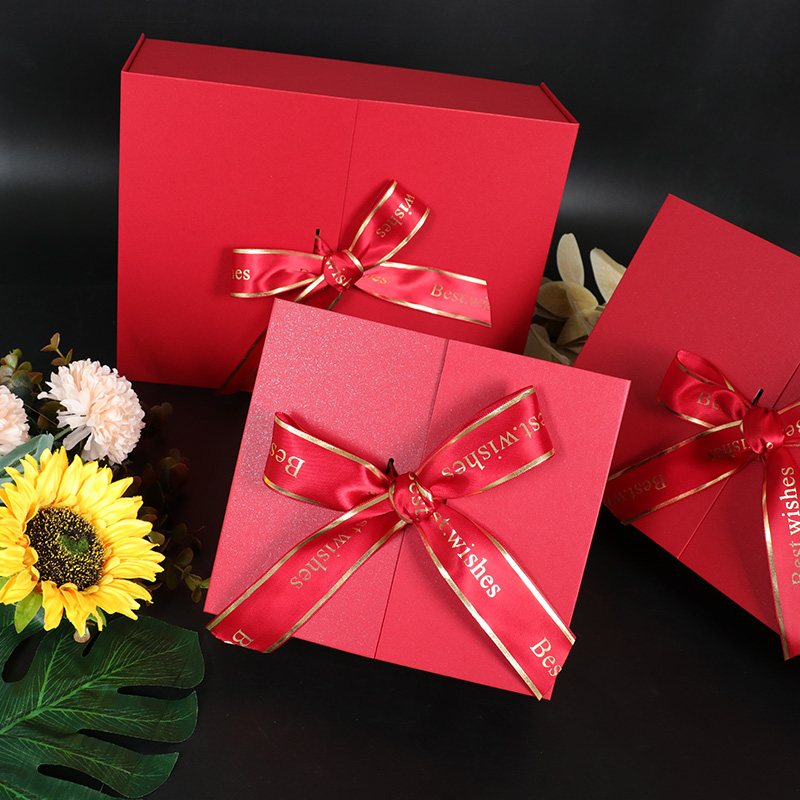 Double-Open Door Cardboard Magnetic Ribbon Gift Box