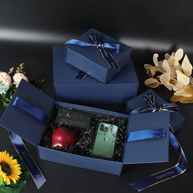 Double-Open Door Cardboard Magnetic Ribbon Gift Box
