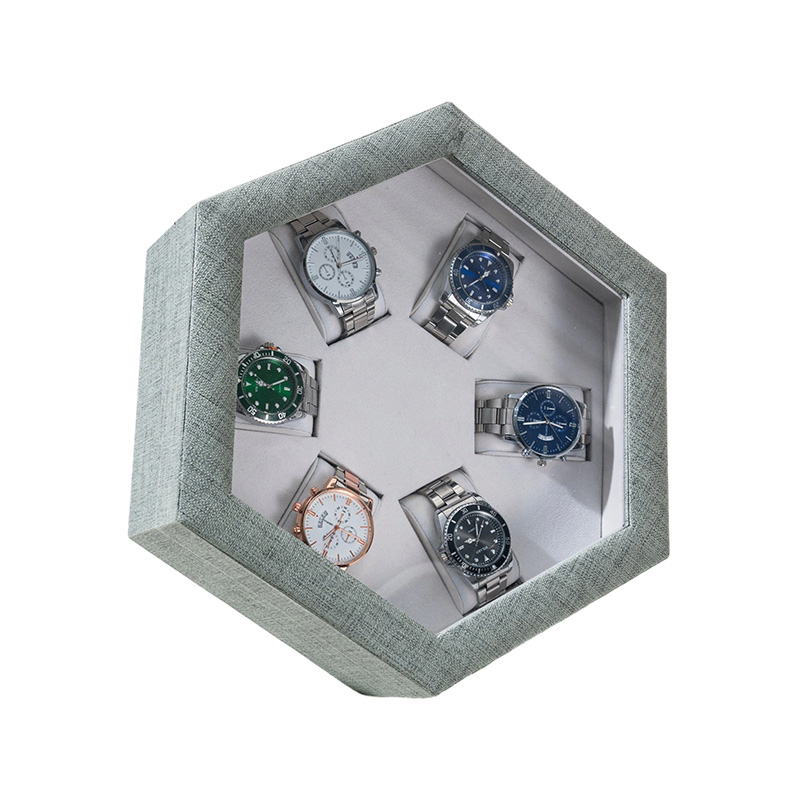 6-Slot Transparent Window Hexagonal Watch Storage Box