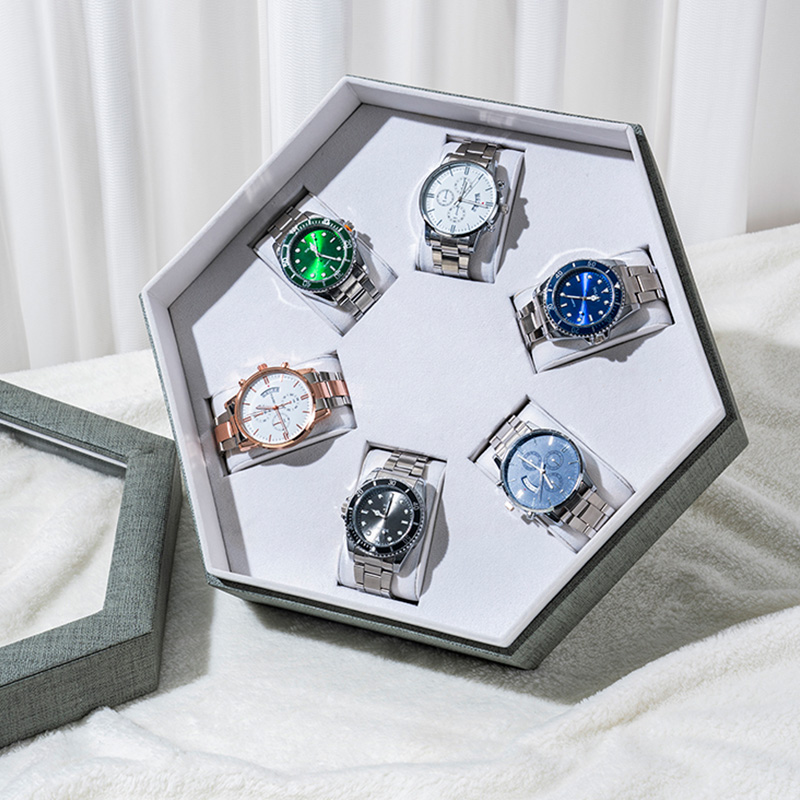 6-Slot Transparent Window Hexagonal Watch Storage Box