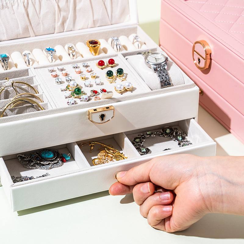 2 Layer Lockable Jewelry Box Organizer with Drawer