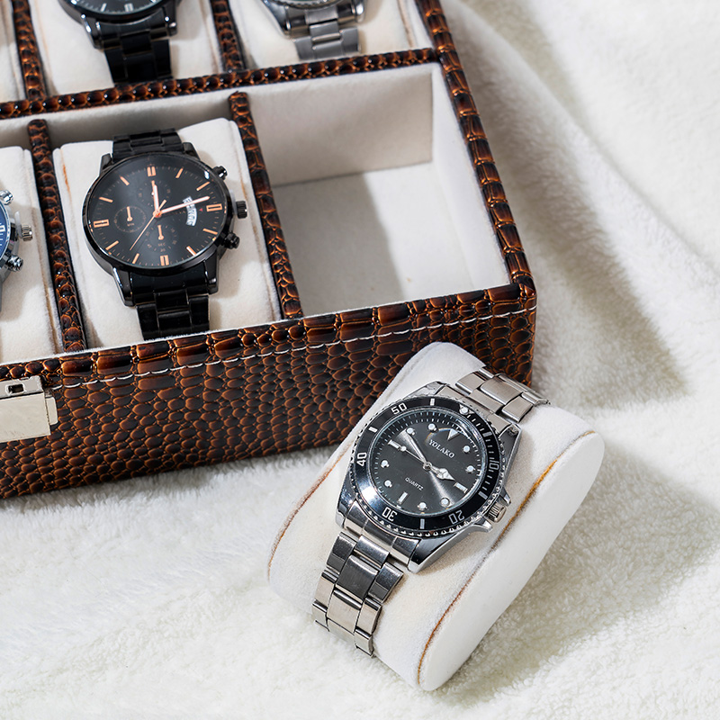 Alligator Print Leather Watch Storage Organizer with Glass Lid