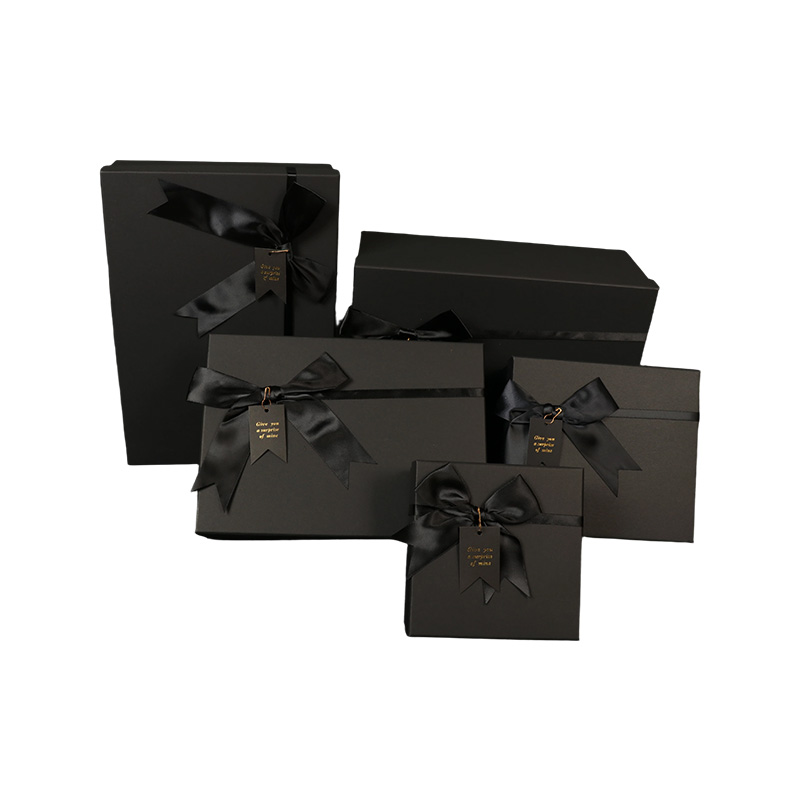 Luxury Black Cardboard Gift Packing Box with Bow Ribbon