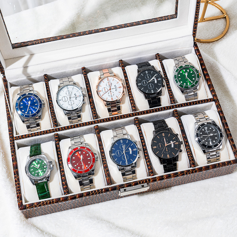 Alligator Print Leather Watch Storage Organizer with Glass Lid