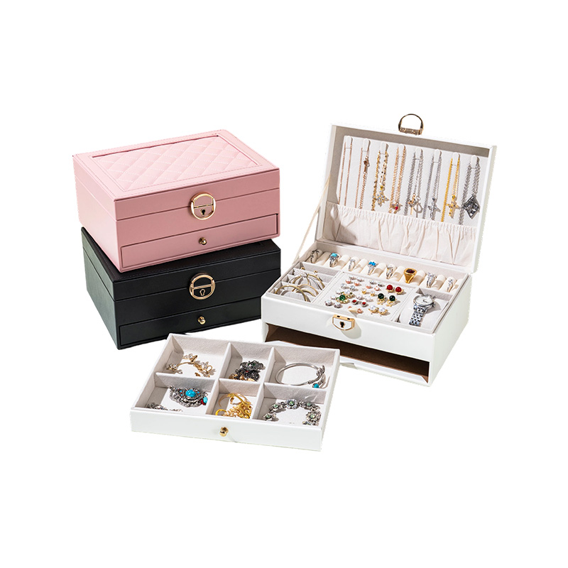 2 Layer Lockable Jewelry Box Organizer with Drawer