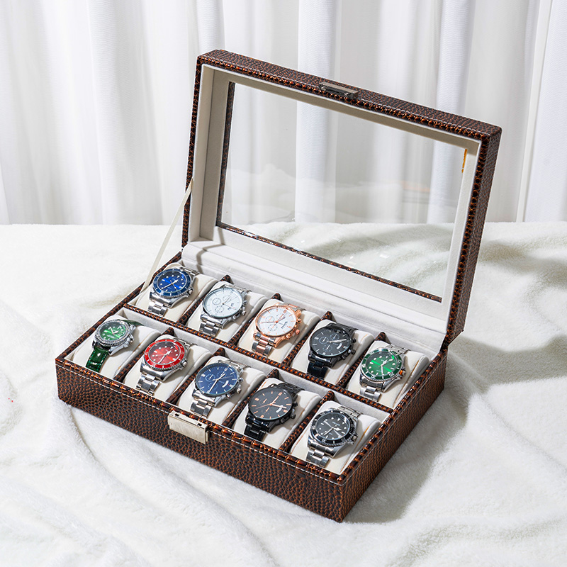 Alligator Print Leather Watch Storage Organizer with Glass Lid