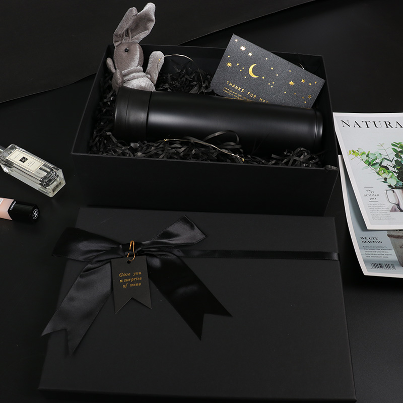Luxury Black Cardboard Gift Packing Box with Bow Ribbon
