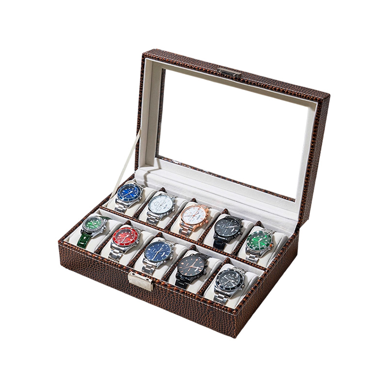 Alligator Print Leather Watch Storage Organizer with Glass Lid