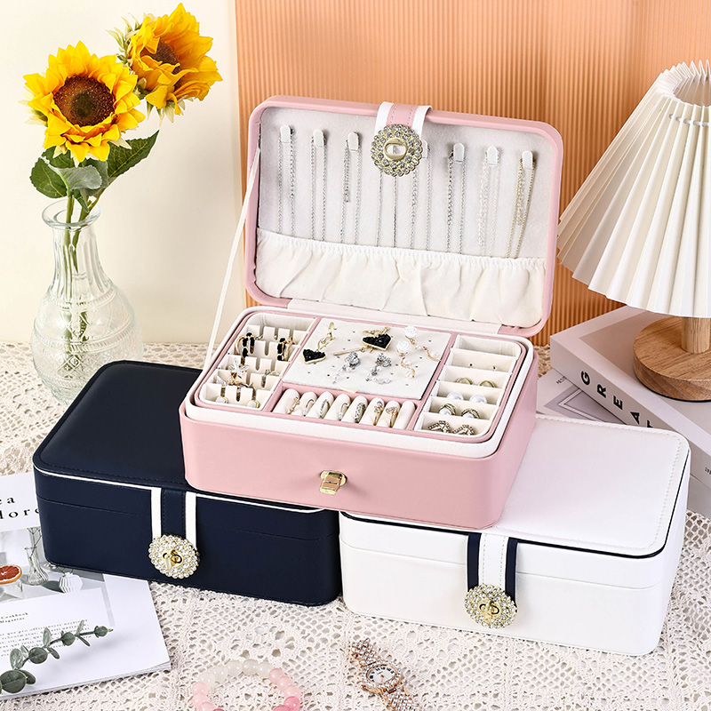 2-Layer PU Leather Jewelry Box with Diamond Lock