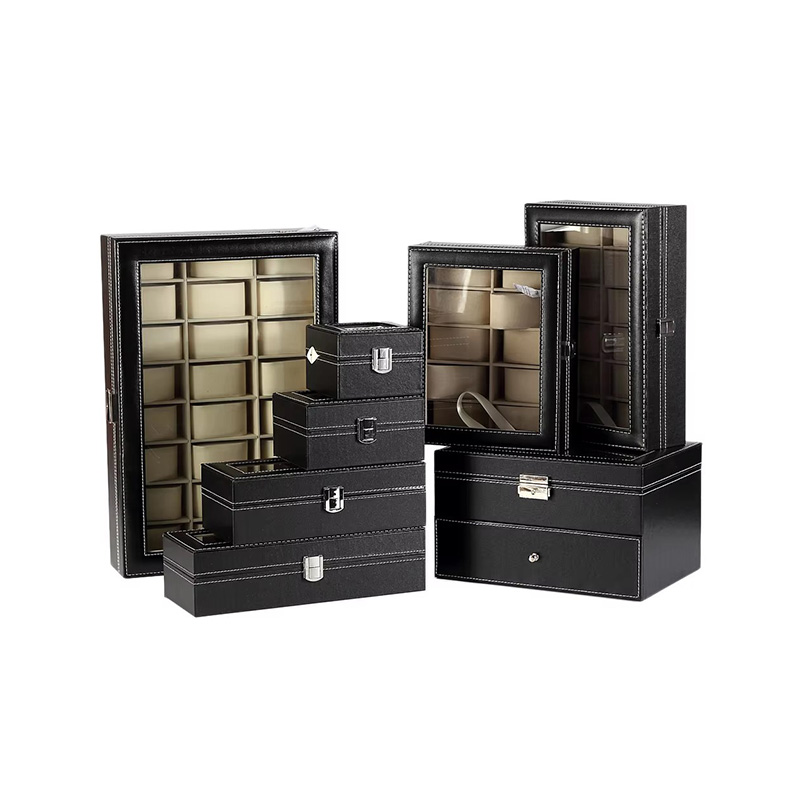 PU Leather Lockable Watch Storage Case with Glass Lid