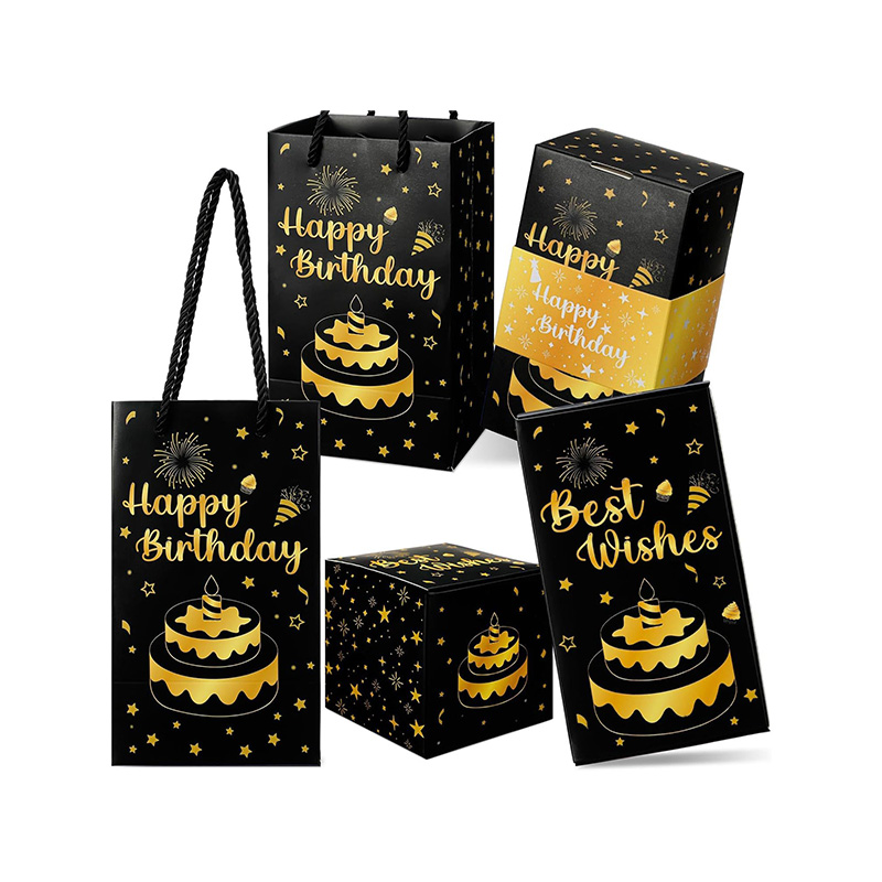 Black Gold Birthday Folding Explosion Surprise Gift Boxes