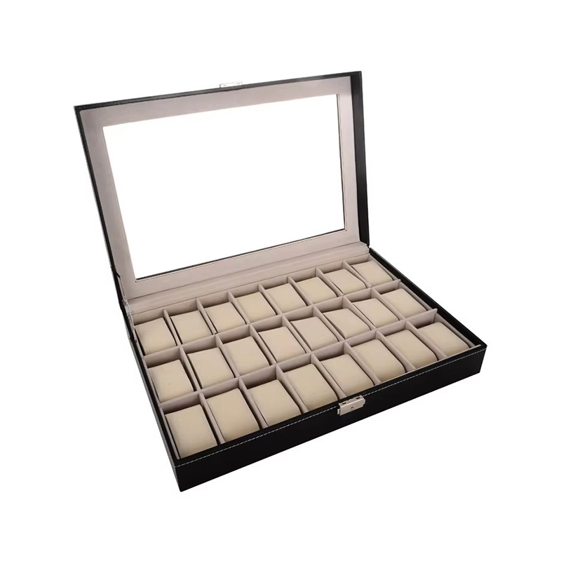 PU Leather Lockable Watch Storage Case with Glass Lid