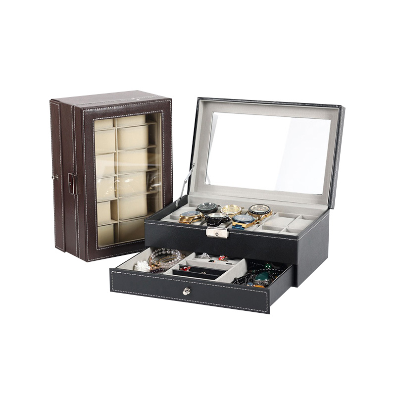 PU Leather Lockable Watch Storage Case with Glass Lid