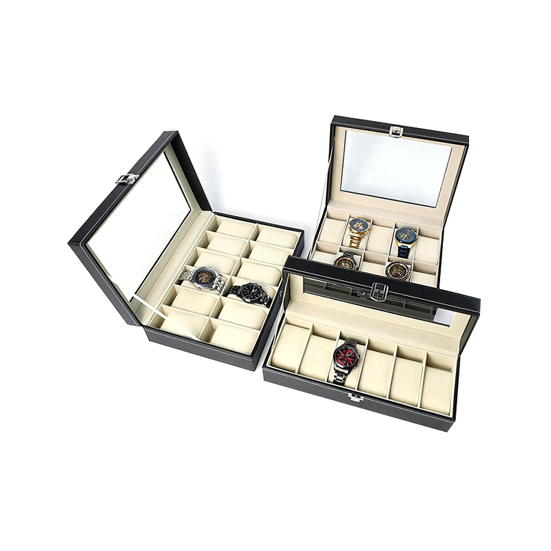 PU Leather Lockable Watch Storage Case with Glass Lid