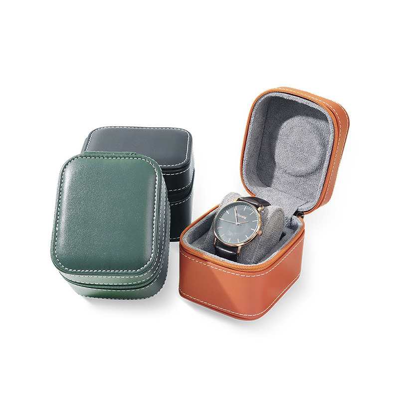 Portable PU Leather Flip Cover Travel Single Zipper Watch Box