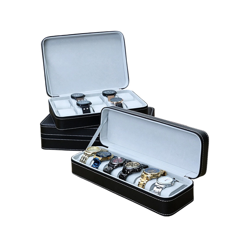 6, 10, 12 Slot Black PU Leather Watch Storage Organizer