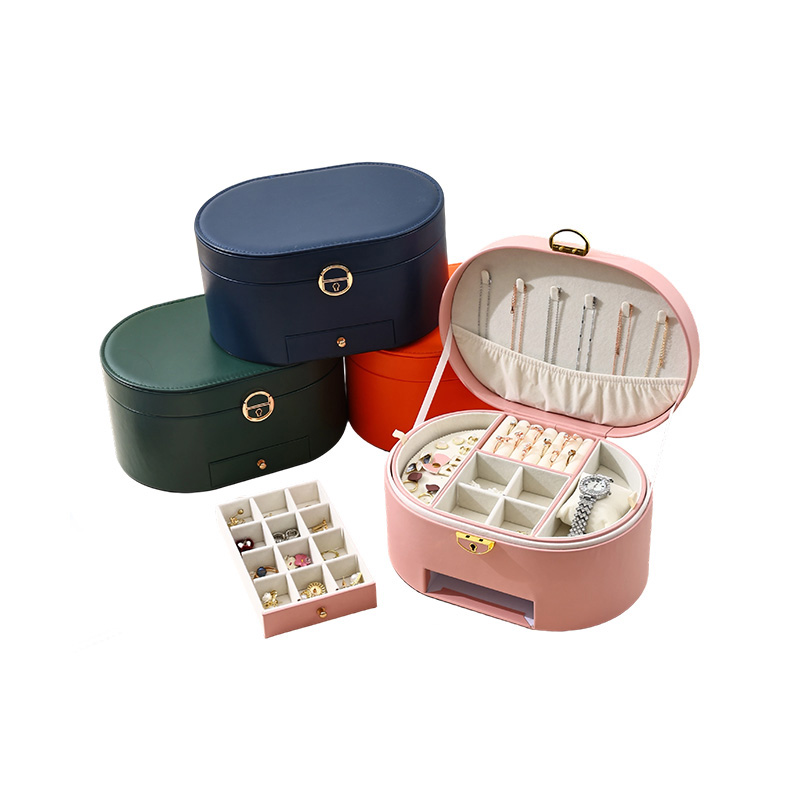 Oval Three-Layer Removable Drawer Jewelry Organizer Case