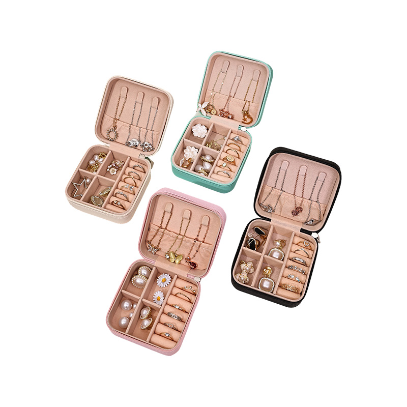 Mini Zipper Portable PU Jewelry Organizer Display Case