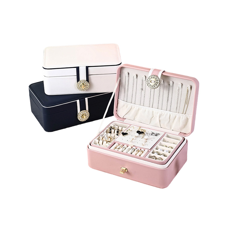 2-Layer PU Leather Jewelry Box with Diamond Lock