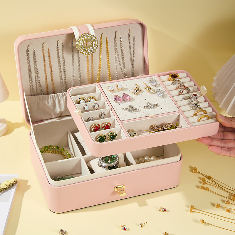 2-Layer PU Leather Jewelry Box with Diamond Lock