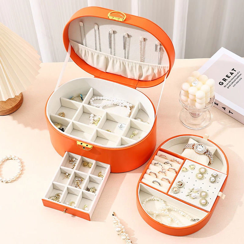 Oval Three-Layer Removable Drawer Jewelry Organizer Case