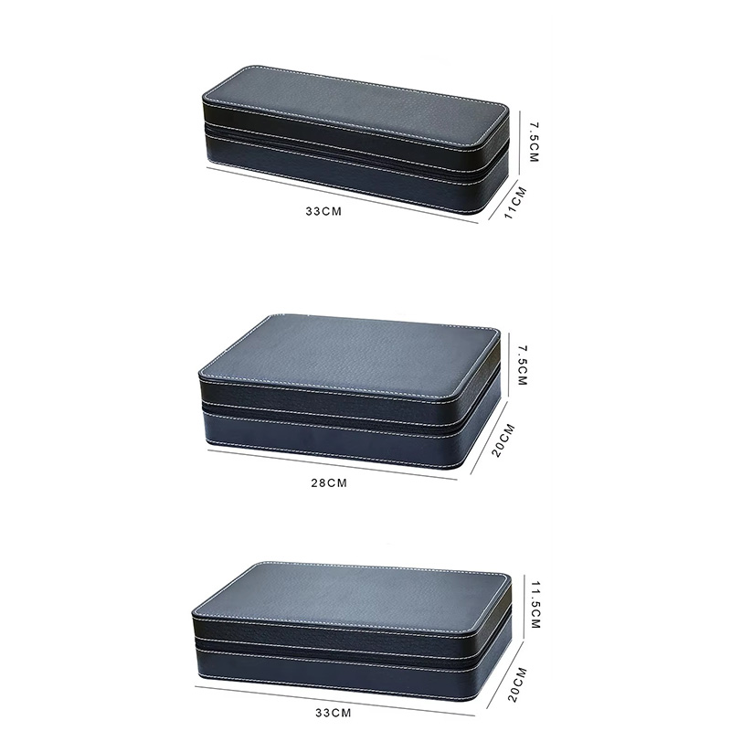 6, 10, 12 Slot Black PU Leather Watch Storage Organizer