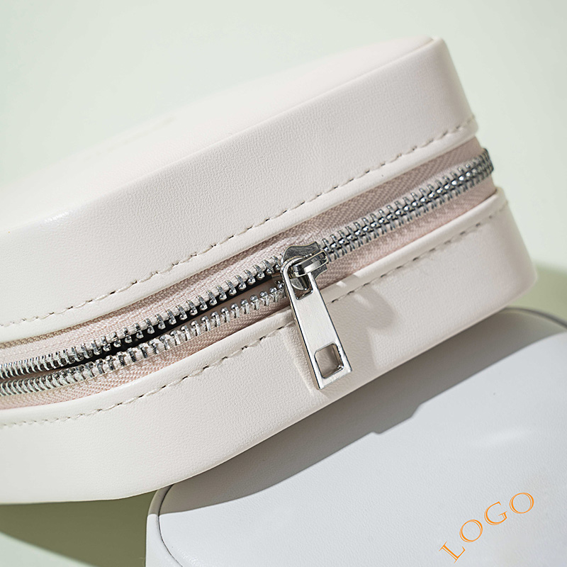 Simple PU Travel Zipper Jewelry Case with Mirror for Girls