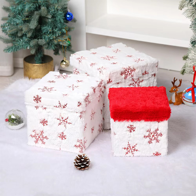 Christmas Plush Fabric Paperboard Gift Boxes with Snowflake Star Lid