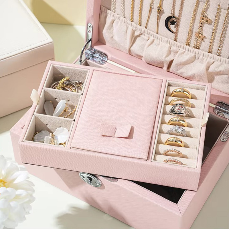 Multifunctional Double Layer PU Leather Jewelry Box
