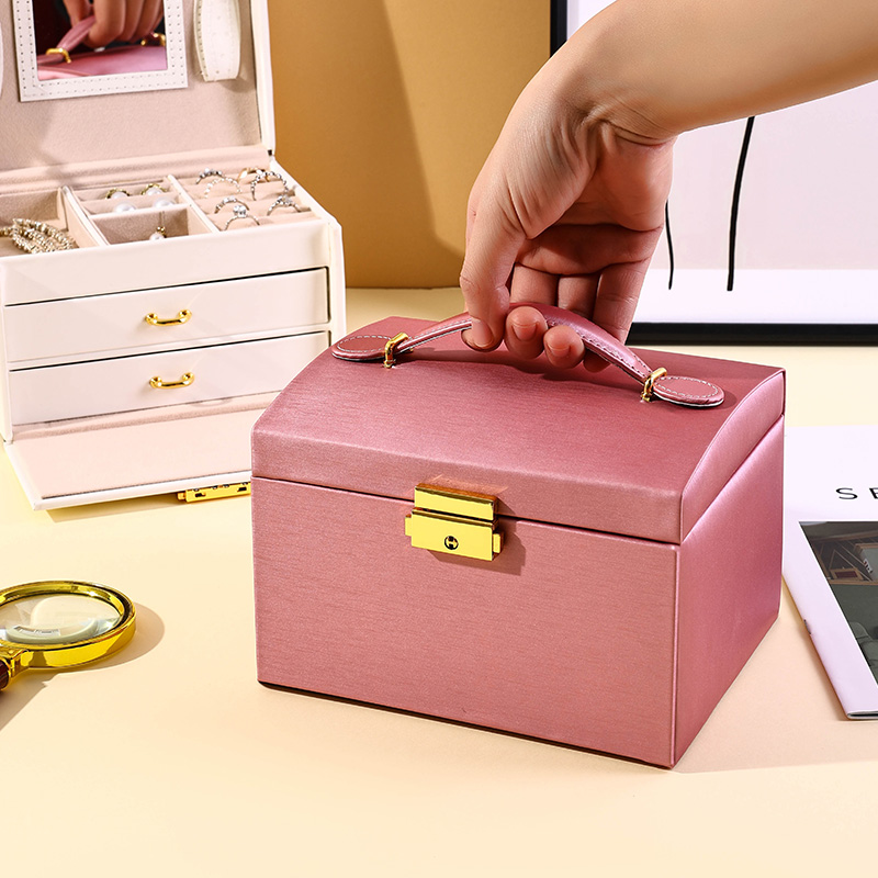 Large 3-Layer PU Leather Jewelry Storage Case with Mirror, Handle