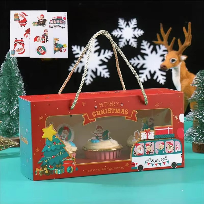 Christmas Cupcakes Paper Gift Box with Partition Plate Transparent Window