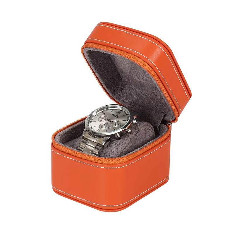 Portable PU Leather Flip Cover Travel Single Zipper Watch Box