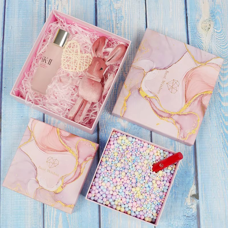 Marble Pattern Gold Foil logo Creative Gift Box with Gift Bag