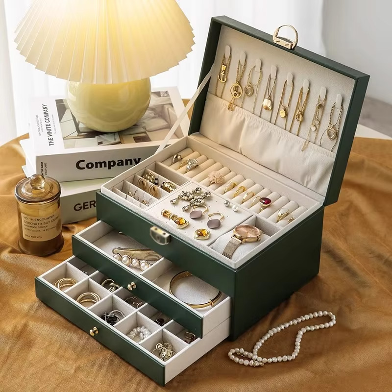 Luxury 3-layer Jewelry Box Desktop Storage Box for Women