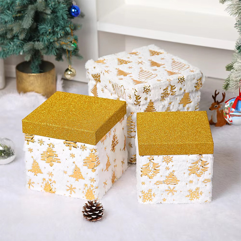 Christmas Plush Fabric Paperboard Gift Boxes with Snowflake Star Lid